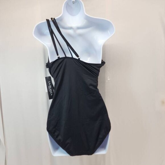 La Blanca Size 16 Island Goddess Strappy One Shoulder One Piece Swimsuit - Black - Picture 2 of 5